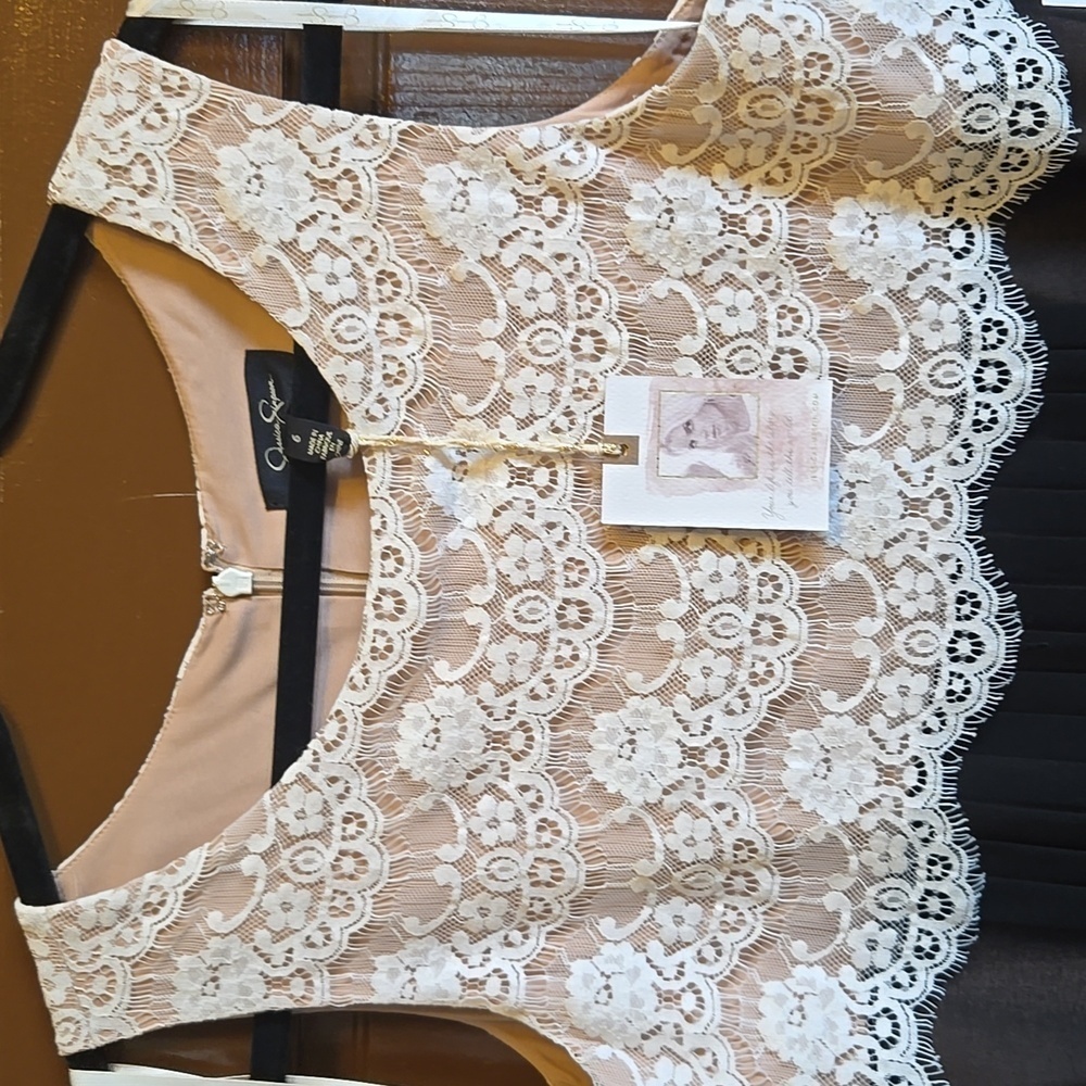 Jessica Simpson-Ivory lace top with pleated chiffon sleeveless dress Size 6 NWT. - Picture 5 of 12